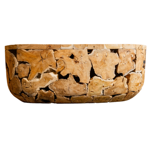 Mesa de Centro Ovalada Rústica Hecha a Mano de Lujo ARTERRA, Mueble de Madera Natural de Raíz de Teca para Sala de Estar - Product Image 3