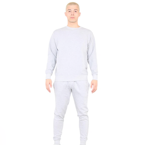 Men's Light Gray Crew Neck Sweatshirt <b>Set</b> Solid Color Casual <b>Knitted</b> 100% Cotton Autumn Wear Full Sleeve Tracksuit - Product Image 2