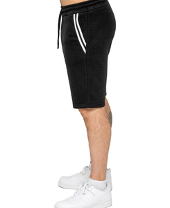 2026 Heavyweight Men's <b>Black</b> Cotton Bermuda Shorts With White Side Stripe Drawstring Closure Casual Mid Waist Sweat Shorts 220 g - Product Image 3
