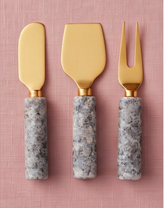 <b>Cheese</b> <b>Knives</b> <b>Set</b> In Stainless Steel With Stylish Marble Handle Gold Blades Perfect For Wedding Tabletop And Serving Use - Product Image 1