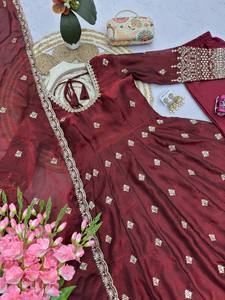 Traje Anarkali Naranja Vibrante para Mujer, Vestido Largo con Bordado Intenso, Ropa Étnica India, Dupatta, Tradicional Pakistaní, Secado Rápido para Verano - Product Image 6