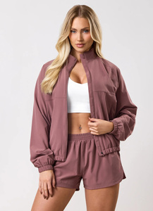 Mauve windbreaker Racer <b>Jacket</b> With <b>Zipper</b> Closure Full Sleeve Stand Collar Breathable Woven Polyester Spring Wear - Product Image 6