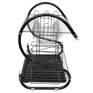 Scolapiatti Multifunzionale Nero RT a Forma di S, Doppio Strato per Ciotole, Piatti, Bacchette e Cucchiai - Product Image 5