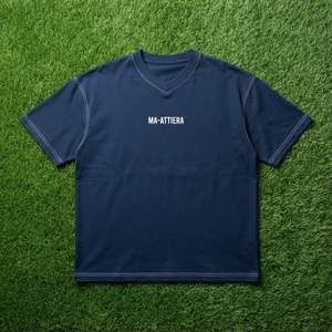 Camiseta de Hombre Azul Marino con Costuras en Contraste, Cuello Redondo, Manga Corta, Corte Holgado, Estilo Casual Urbano - Product Image 5