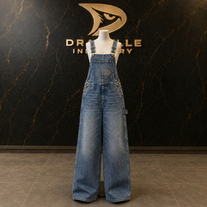 Men Washed Blue Denim <b>Baggy</b> Overalls Logo Embroidery Y2K Oversized Streetwear Utility Pocket Jean <b>Dungarees</b> - Product Image 1