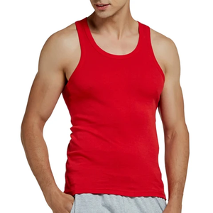 <b>Men's</b> <b>Red</b> Solid Knitted Tank <b>Top</b> O-Neck Sleeveless Casual Wear - Product Image 1