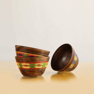 Tazón redondo de madera Impresión colorida Colores personalizados decorativos 9x3 Ensalada Snack Servir Cuencos Tazón de fruta hecho a mano para el hogar - Product Image 1