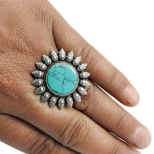 Big Size Green Turquoise Gemstone <b>Ring</b> Solid 925 Sterling Silver <b>Ring</b> In Bohemian Style Handmade <b>Adjustable</b> <b>Ring</b> For Girls - Product Image 2