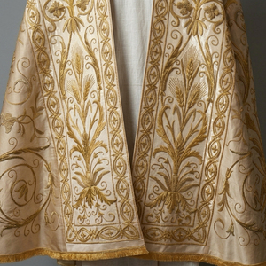 Cope Liturgique Gothique Traditionnelle pour Hommes Adultes, Doré Ivoire, Robe d'Église Lourde Brodée Métallique - Product Image 2