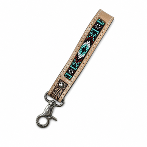 Handcrafted Leather Beaded Keychain with Engraved Accent Strong Metal Clasp Western Boho <b>Key</b> <b>Ring</b> <b>Accessory</b> for Car <b>Keys</b> Bags - Product Image 1