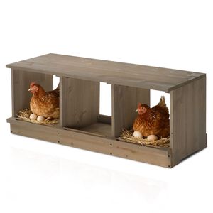 Nido in Legno per Galline Ovaiole, 3 Scomparti, Grigio, per Galline, Galline Ovaiole e Anatre - Product Image 1