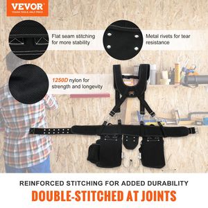 Cintura Porta Attrezzi Resistente in Nylon 1250D con Bretelle, 34 Tasche, Taglia Regolabile 29-54 Pollici, Cinture Porta Attrezzi da Carpentiere per Uomo 1250D - Product Image 2