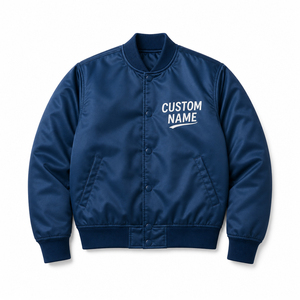 Custom Name Men's Winter Varsity Jacket Wool/Polyester Blend Heated Breathable Windproof Casual Style <b>Covered</b> <b>Button</b> Front - Product Image 1
