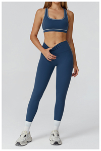 Ensemble de yoga 2 pièces pour femme : Leggings taille haute sans couture et brassière de sport couleur unie, tenue de sport et fitness avec surpiqûres contrastées - Product Image 4