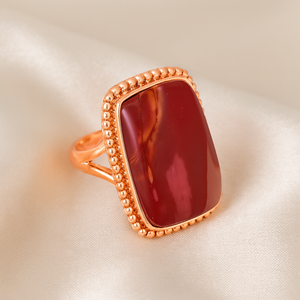 Mookaite Jasper 925 Sterling Silver Handmade Statement <b>Ring</b> Rose Gold Yellow Gold Plated Beaded Frame Vintage Designer Jewelry - Product Image 3
