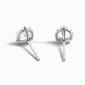 Pendientes de botón unisex de circonita tallada de 2 quilates, plata 925 chapada en oro, minimalistas, de lujo, certificados, para bodas y fiestas, regalo fino - Product Image 2
