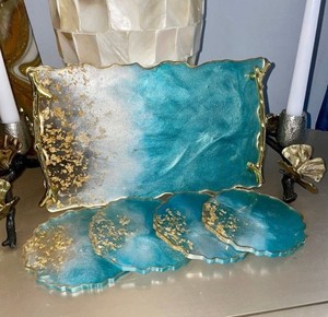 Handmade Serving Tray Resin Craftsmanship With Elegant Design for Modern Interior Decor Enhancement - Product Image 2