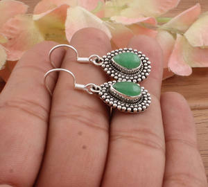 ต่างหูหยกเขียวธรรมชาติ 925 เงินสเตอร์ลิง ประดับด้วยหยกเจไดต์แท้ ต่างหูห้อยทรงหยดน้ำ สำหรับผู้หญิง ทำด้วยมือ เหมาะสำหรับงานแต่งงานและงานปาร์ตี้ - Product Image 5