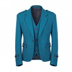 Veste de costume en laine turquoise pour homme avec détail d'épaule tressé, coupe classique, couleur unie, style européen, tenue formelle - Product Image 2