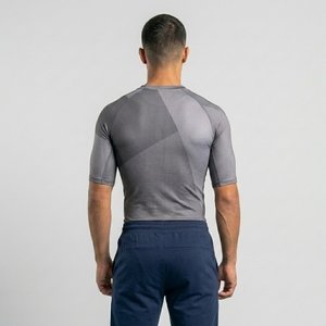 Men Front <b>Logo</b> Half Sleeve O-Neck Compression Fitted Sporty Casual Wear Breathable Solid Jersey Top - Product Image 5