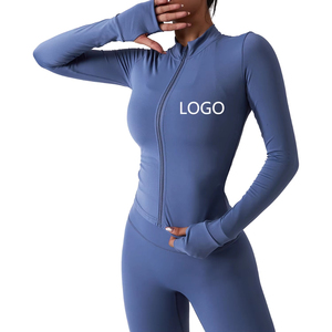 Wholesale Custom Women's 3 Piece Gym Yoga Clothing - High Elastic Waist Breathable <b>Workout</b> Sets with Zipper <b>Jacket</b> and Leggings - Product Image 6