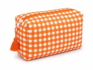 Pochette de voyage portable en coton écologique imperméable à motif pompons orange et blanc, taille moyenne, fermeture éclair, simple - Product Image 1
