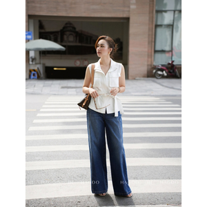 A8171 HAGOO Luxury Women Sleeveless Trench Shirt Stand Collar Utility Pocket Top Wholesale - Product Image 3