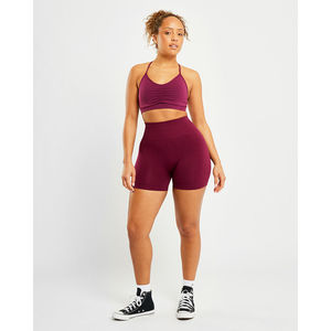 Sujetador deportivo fruncido de alta calidad color morado vino con detalle central fruncido y tirantes finos, talla grande, para mujer. - Product Image 4