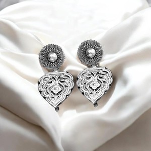 Silver Mountain 925 Sterling Silver Antique Floral Shield <b>Drop</b> Earrings Garnet. Ethnic Women's Jewelry for Wedding Party Gift - Product Image 3