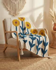 Manta de Algodón 100% con Diseño de Mechones |   Manta de Sofá de Diseño Geométrico Boho |   Manta Decorativa Suave Tejida con Borlas - Product Image 4