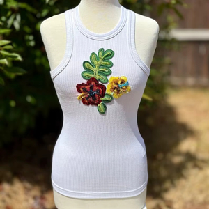 Camiseta sin mangas estilo bohemio indio para mujer, transpirable, de secado rápido, excelente calidad, con bordado, cuello con cinta blanca, tejido de punto, mangas largas - Product Image 1