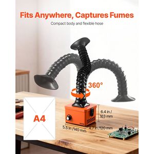 Estrattore di Fumi per Saldatura Brushless da 40W, 80 m³/h, Forte Aspirazione, Filtri a 2 Stadi, Flusso d'Aria Regolabile, per 80 Stazioni di Saldatura - Product Image 5