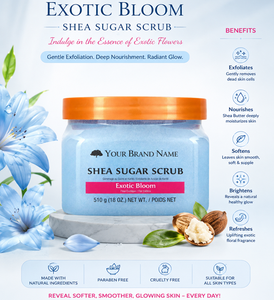 Private Label Exotic Bloom Shea Sugar <b>Scrub</b> Organic <b>Body</b> Exfoliator with Shea Butter & Natural Oils OEM Wholesale Bulk Supplier - Product Image 3