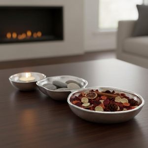 Ensemble de 3 bols décoratifs en laiton robuste, finition argent brillant, pour snacks, chips et trempettes, idéal comme centre de table - Product Image 2