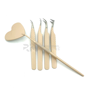 Juego de Pinzas para Pestañas de Acero Inoxidable RMI Wholesale, Pinzas para Pestañas de Volumen Más Vendidas, Color Beige Nude de Alta Calidad Certificada - Product Image 6