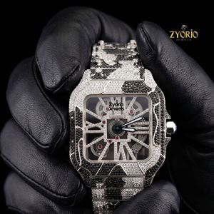 Luxury Vintage Mechanical Iced <b>Skeleton</b> <b>Automatic</b> <b>Watch</b> Black White Moissanite Diamond Tonneau Case Stainless Steel Bracelet - Product Image 1