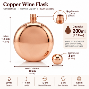Gourde à liqueur ronde en métal finition cuivre avec bouchon assorti, portable pour voyage, camping, bar, poche, pour hommes et garçons d'honneur - Product Image 5