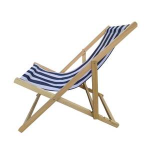 Populus Wood Sling <b>Chair</b> with Dark Blue Stripe Broad Blue Folding Chaise <b>Lounge</b> for Sun Lounging - Product Image 5