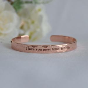 Rose Gold Plated Copper Cuff <b>Bracelet</b> I Love You More Times <b>Infinity</b> Romantic custom engraved copper jewelry Unisex Jewelry Gift - Product Image 1