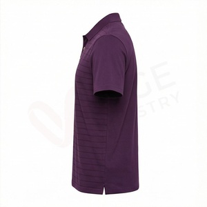 เสื้อโปโลผู้ชายแขนสั้นลายทางสีม่วง ผ้าถัก สวมใส่สบาย ทรงปกติ ดีไซน์กระดุม - Product Image 3