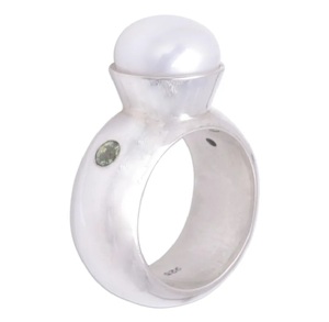 Bague en perle naturelle, argent sterling 925, bijoux minimalistes faits à la main, cadeau d'anniversaire pour elle - Product Image 4