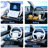 Organisateur 2-en-1 pour volant et espace entre les sièges de voiture, support d'ordinateur portable en PVC avec porte-téléphone, porte-gobelet et compartiments de rangement
