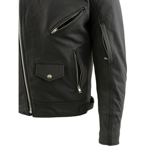 SAMROZ SPORTS Leather Men's <b>Racer</b> Style Collarless Premium Leather Motorcycle Biker Riders <b>Jackets</b> - Product Image 2