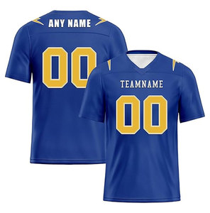 Camiseta de Fútbol Americano Azul Personalizada para Hombre, Cuello en V, Manga Corta, Impresión Sublimada, Absorbe la Humedad, Nombre del Equipo, Número 00, Corte Regular - Product Image 3