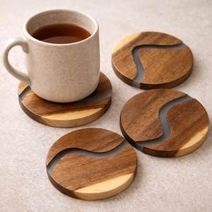 Sous-verres ronds classiques en bois avec incrustation en résine, sets de table modernes résistants à la chaleur pour la protection des tasses à café - Product Image 3