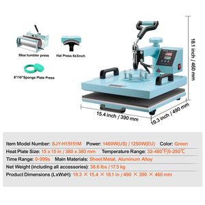 Pressa a Caldo 5 in 1 da 15x15 Pollici con Rotazione a 360 Gradi per Stampa su T-shirt e Tumbler da 30 oz - Product Image 4