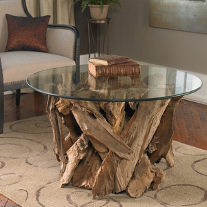 Table basse ARTERRA en racine de teck décorative de qualité supérieure avec plateau en verre, design cylindrique moderne, meubles pour la maison, pour le salon - Product Image 4