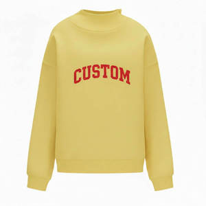 Sweat-shirt col roulé jaune pour femme, imprimé lettres personnalisées, en coton tricoté, vêtement d'automne, 100% coton doux, coupe oversize à col montant pour femme - Product Image 1