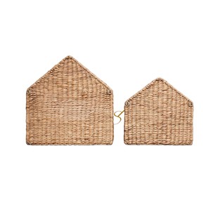 Estante de pared de mimbre tejido de jacinto de agua, estantería decorativa para habitación infantil, organizador colgante con forma de casa única para exhibir libros. - Product Image 3