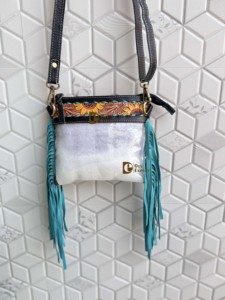 Sac à main transparent à franges de créateur, élégant, en cuir sculpté à la main, couleur turquoise tournesol, pour femmes - Product Image 4